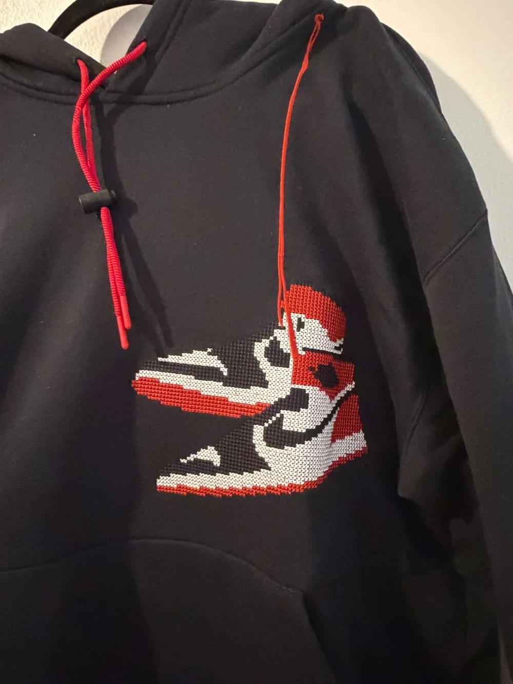 Jordan Black Hoodie with Sneaker Graphic. Retro style like new. Size L